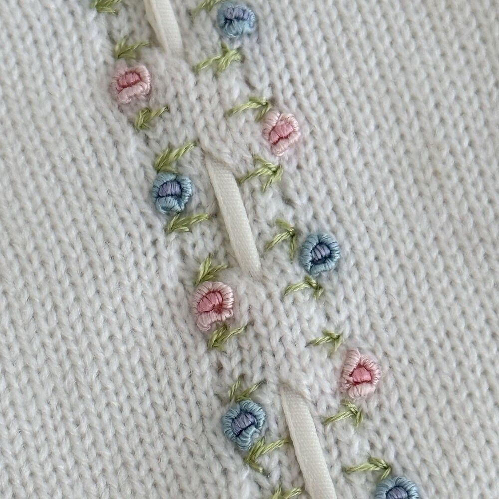 Vintage Sevil Triko Girls 2T Cardigan Double Breasted Sweater Embroidery Flowers - Picture 5 of 14